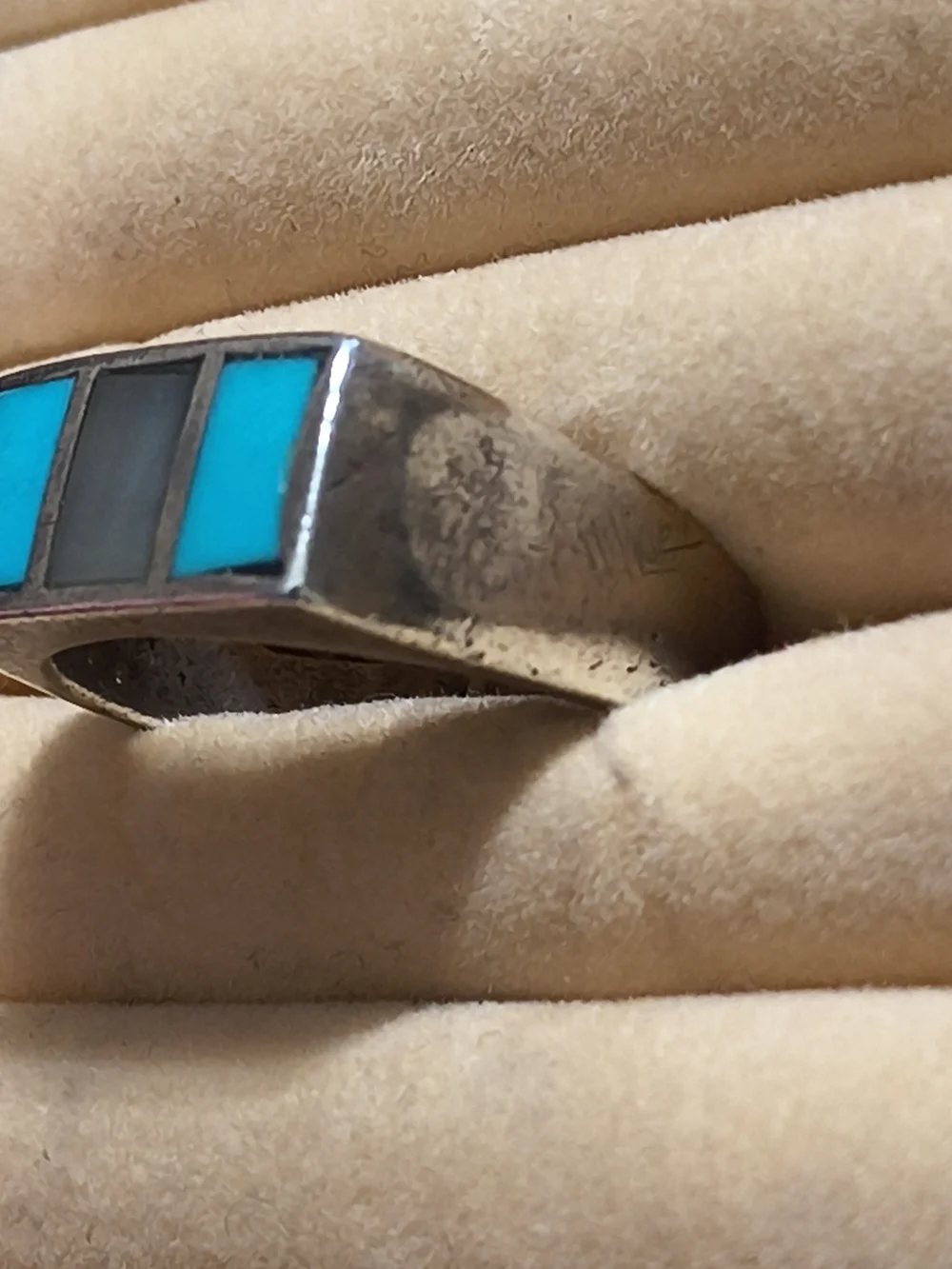 Turquoise & MOP Inlay Sterling Navajo Native American Signet Style Ring Sz 10.5